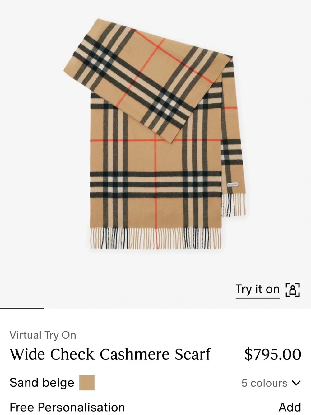 Burberry Beige Plaid Scarf with Black and Red Accents